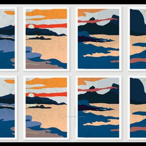 Tarjetas de notas abstractas modernas de montaña – Juego de 8 o 16. Inspiradas en la naturaleza, incluyen sobres y pegatinas opcionales. ¡Envíos a todo el mundo!