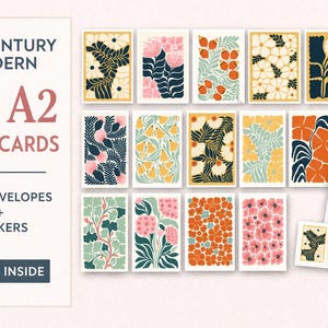 Juego de 28 tarjetas de felicitación florales de estilo moderno de mediados de siglo con sobres – Tarjetas de agradecimiento para bodas