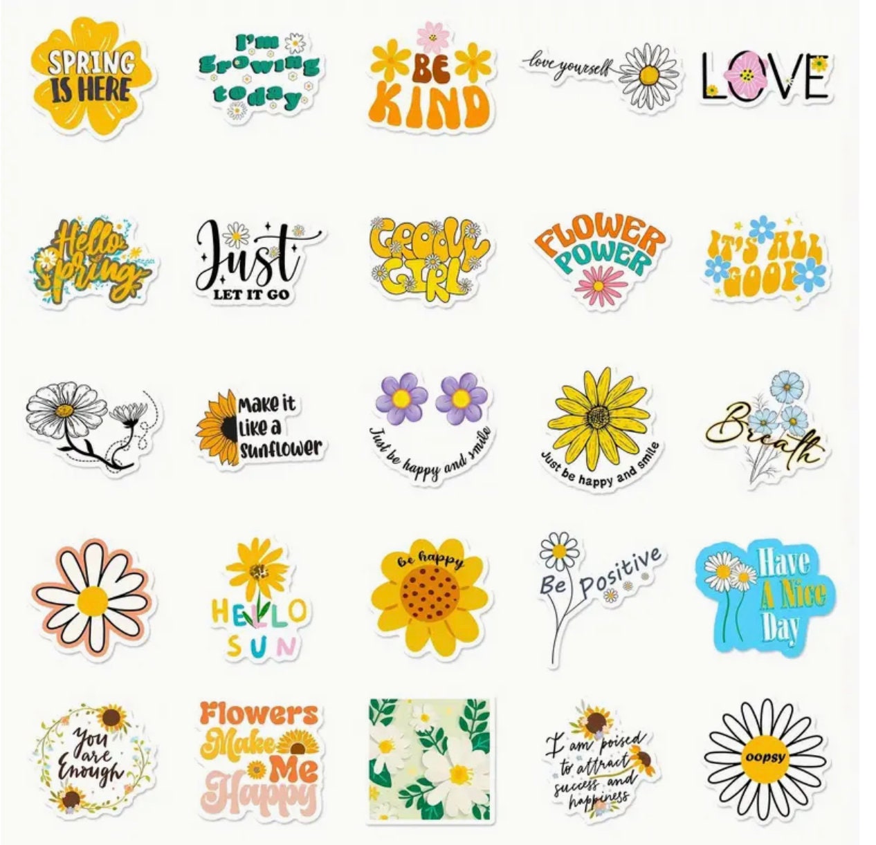 Waterproof Flower Power Sticker Set - Groovy Mid Century Modern (50 ...