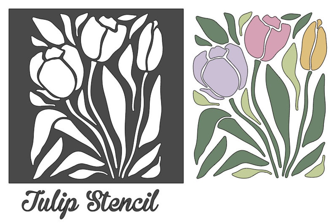 tulip-stencil-for-art-and-home-decor-projects-reusable-for-fabric-and-wood-etsy