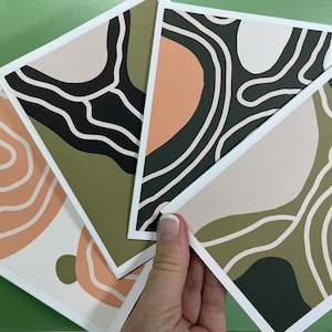 Conjunto de cartões de nota abstratos modernos de meados do século – Conjunto de 16 cartões em branco com envelopes, adesivos opcionais. Perfeito para notas de agradecimento e presentes!