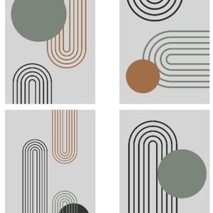 Mid-Century Modern abstraktes Notizkarten-Set - 16 Karten, geometrische Linienkunst, leeres Interieur, weiße Umschläge, Geschenkverpackung, Aufkleber erhältlich.