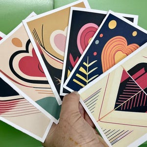 Conjunto de cartões de coração Mid Century Modern – Perfeito para casamentos, amor e apreciação! Caixa de presente, envelopes inclusos, adesivos opcionais!