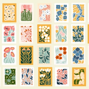 Note Card Set Mid Century Modern Flower Card Set-28 Cards w/ Envelopes-Thank You,Blank Card,Floral Cards, Stickers for Envelopes Available