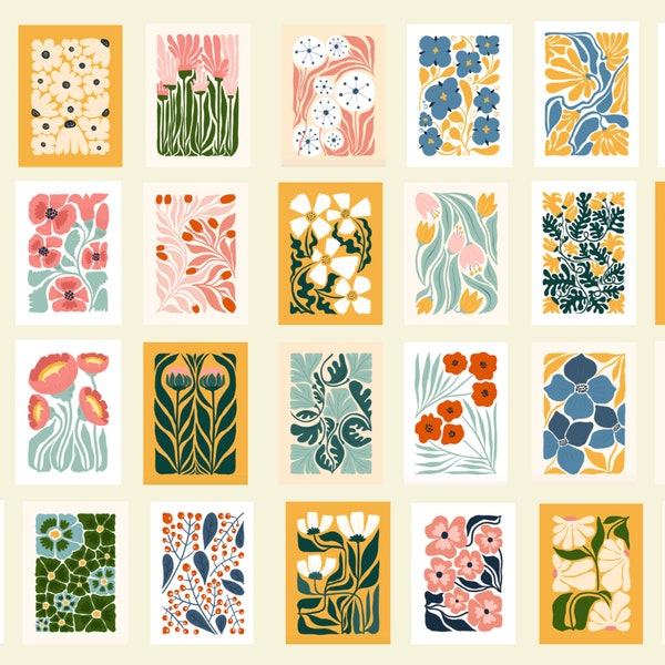 Notitiekaartenset Mid Century Modern Flower Card Set-28 kaarten met enveloppen-bedankt, blanco kaart, bloemenkaarten, stickers voor enveloppen beschikbaar