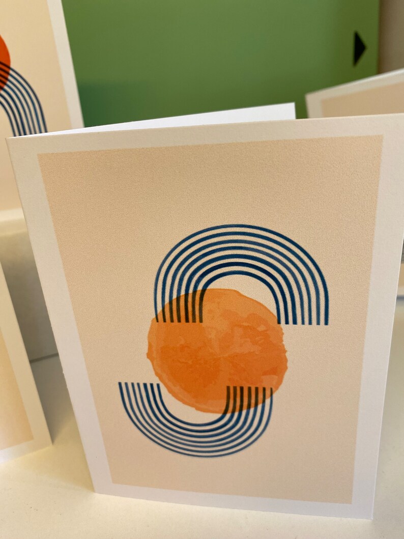 Set of 12 Modern Abstract Note Cards, Mid Century Minimalist Stationery ...