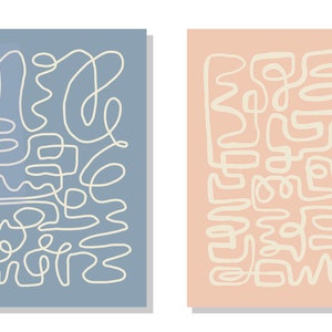 Nowoczesny, współczesny, abstrakcyjny zestaw kartek z notatkami – 8 lub 16 pustych kartek z kopertami. Minimalistyczna grafika liniowa inspirowana stylem z połowy wieku.