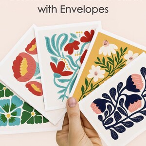 Unique Mid-Century Floral Greeting Cards with Envelopes & Stickers 28 Unique Image - Choose Your Quantity! Perfect Wedding Thank You
