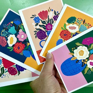 Jeu de cartes pour notes florales provinciales modernes – 7 ou 14 cartes vierges et enveloppes. Motifs botaniques avec autocollants en option. Coffret cadeau !