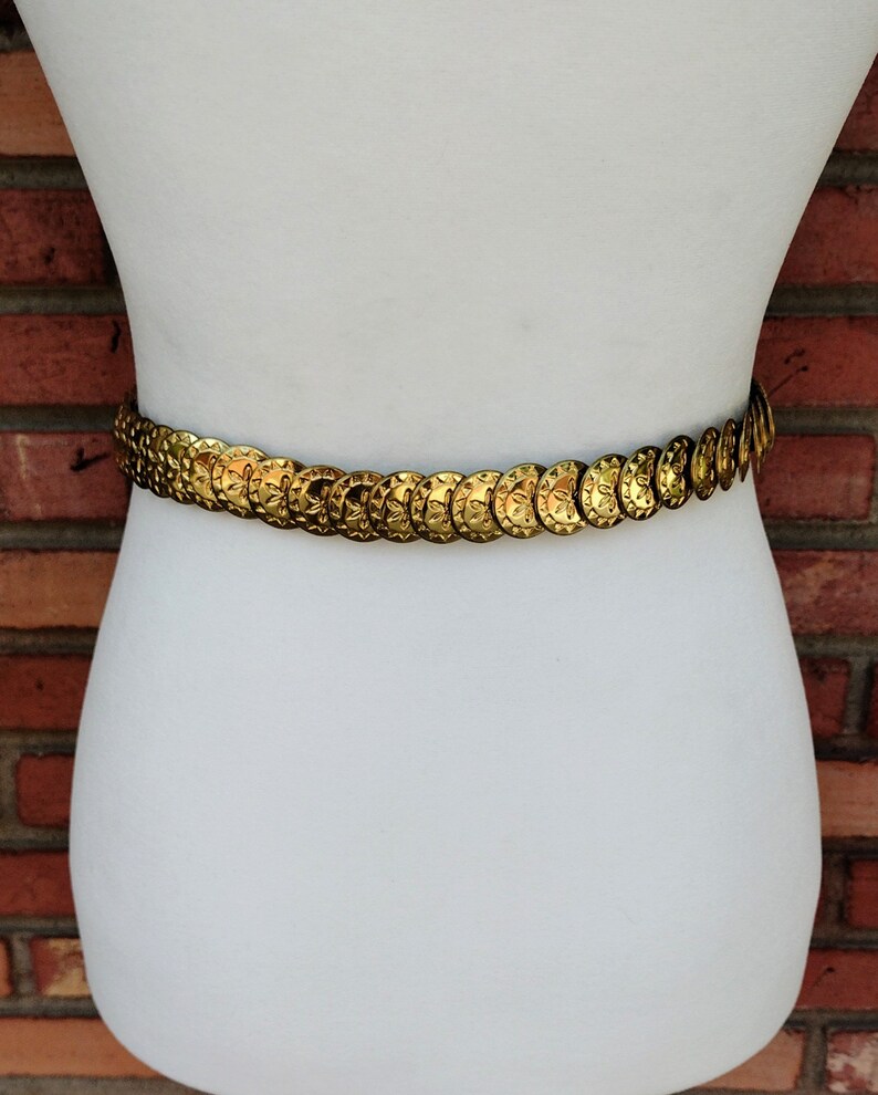 Vintage Metal Belt Gold Metal Thin Skinny Textured Round Coin Etsy