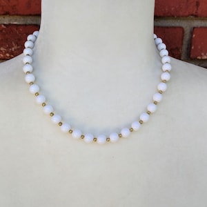 Vintage Monet Necklace Faux White Pearls & Gold Metal Round Gold Spacer Beads Adjustable from 16.75 to 18.5 inches Retro Gift for Her
