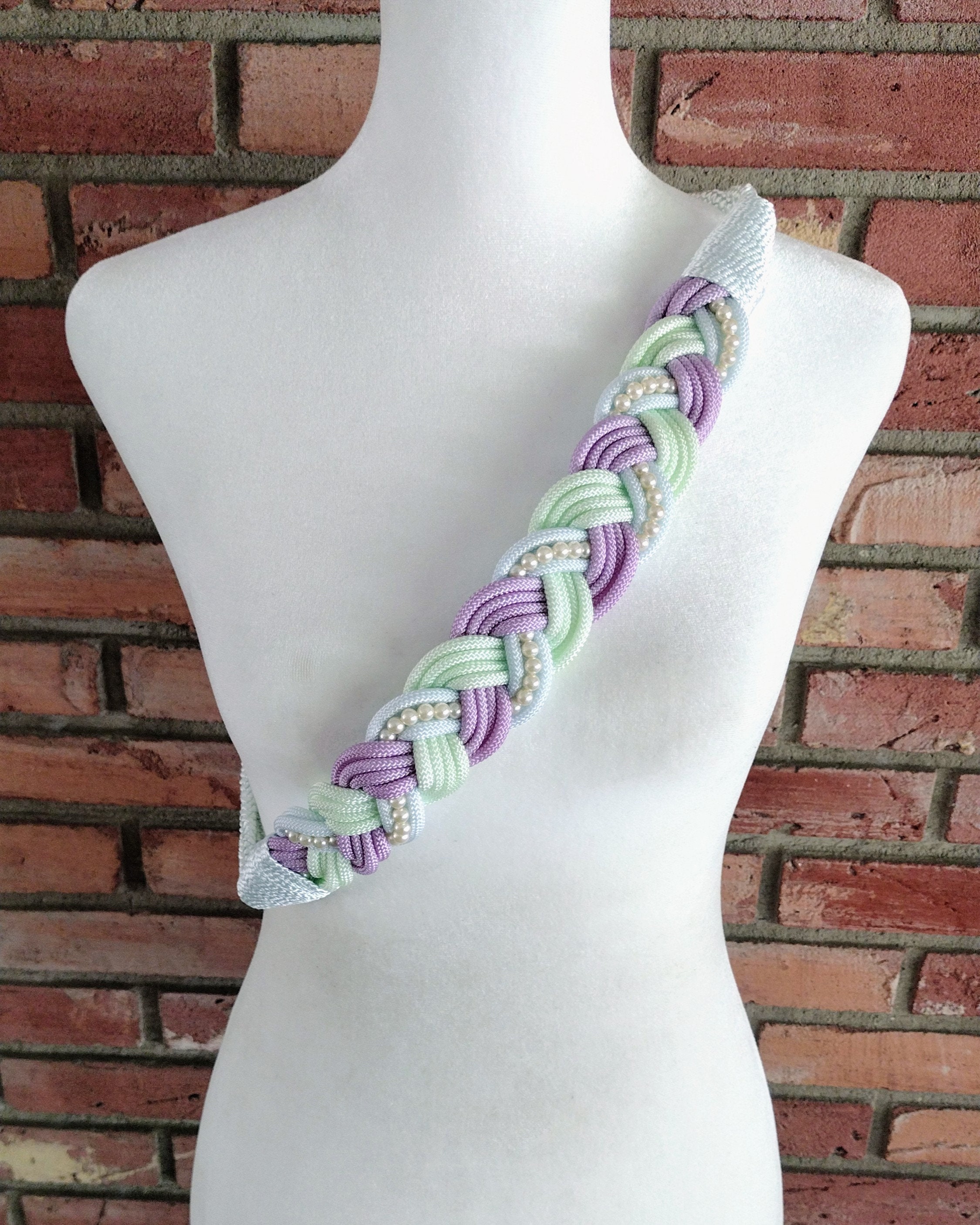 Vintage Braided Rope Belt with Pearl and Jewel Embellishments Mother of Pearl Vintage Belts for sale | eBay main image 3