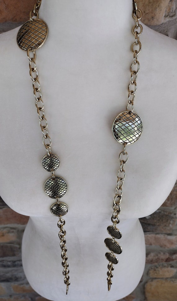 Vintage Chain Belt Gold Metal Round Circle Solid Meda… Gem