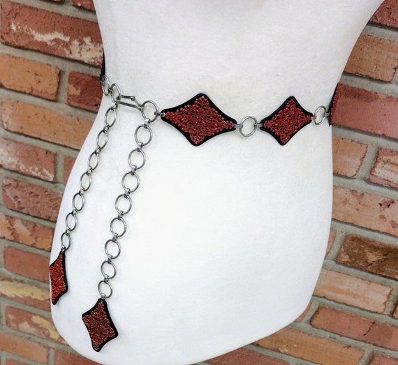 Vintage Chain Belt Acrylic Plastic Black and Red … - image 2