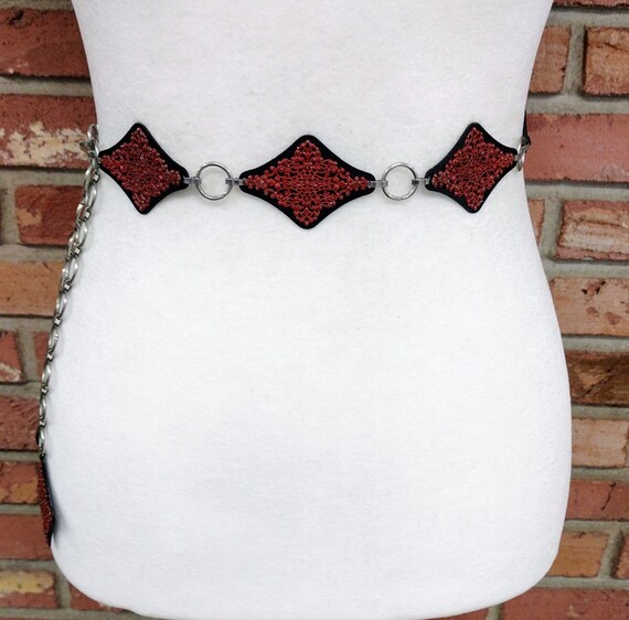 Vintage Chain Belt Acrylic Plastic Black and Red … - image 1