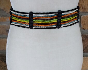 Unique Vintage Black Fringe Belt / Leaf Beaded Retro Wrap  display picture 2