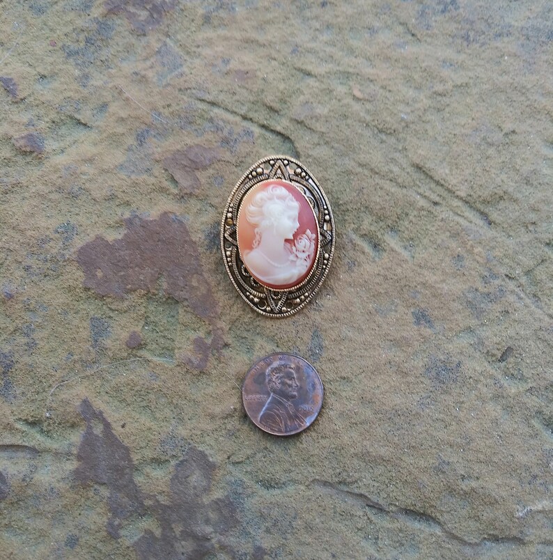 Retro Lady Woman Floral Cameo Gold Metal Vintage Brooch Pin