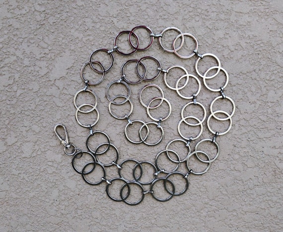 Vintage Chain Belt Silver Metal Double Round Circ… - image 7