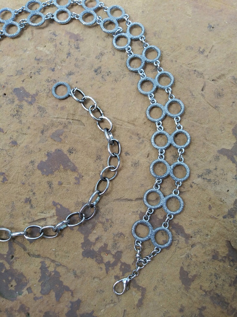 Vintage Belt Silver Metal Textured Circles Chain Link Etsy
