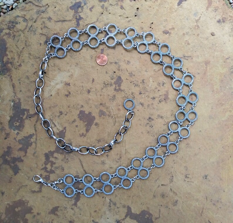 Vintage Belt Silver Metal Textured Circles Chain Link Etsy