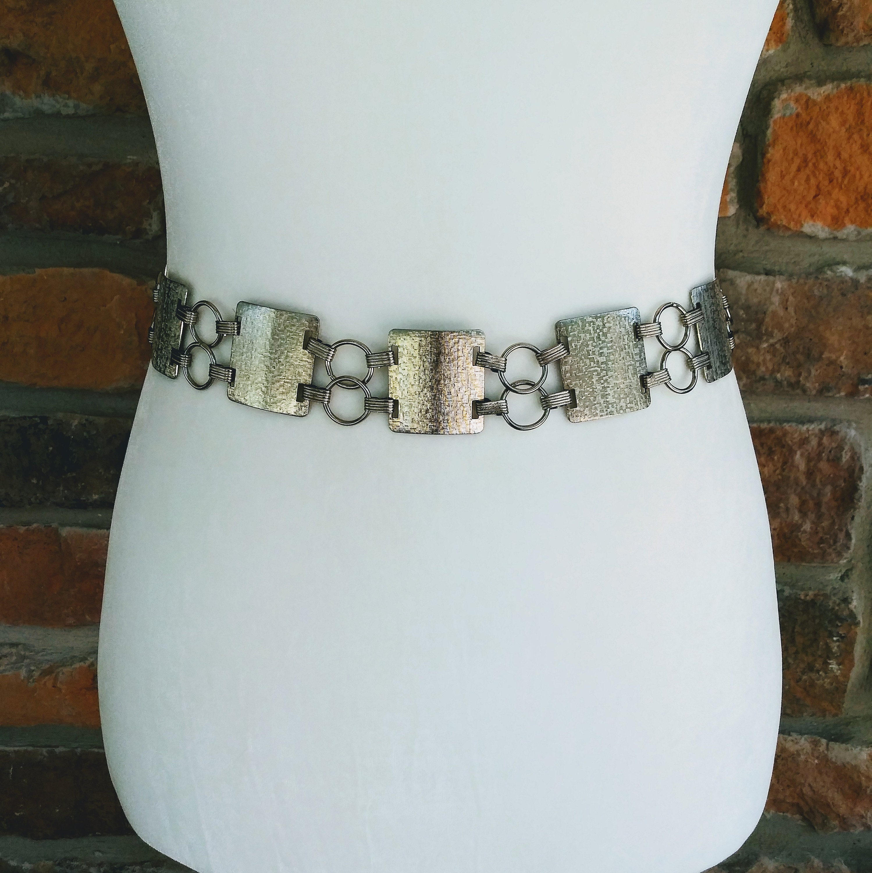 Vintage Belt Silver Metal Chain Link Solid Textured Etsy