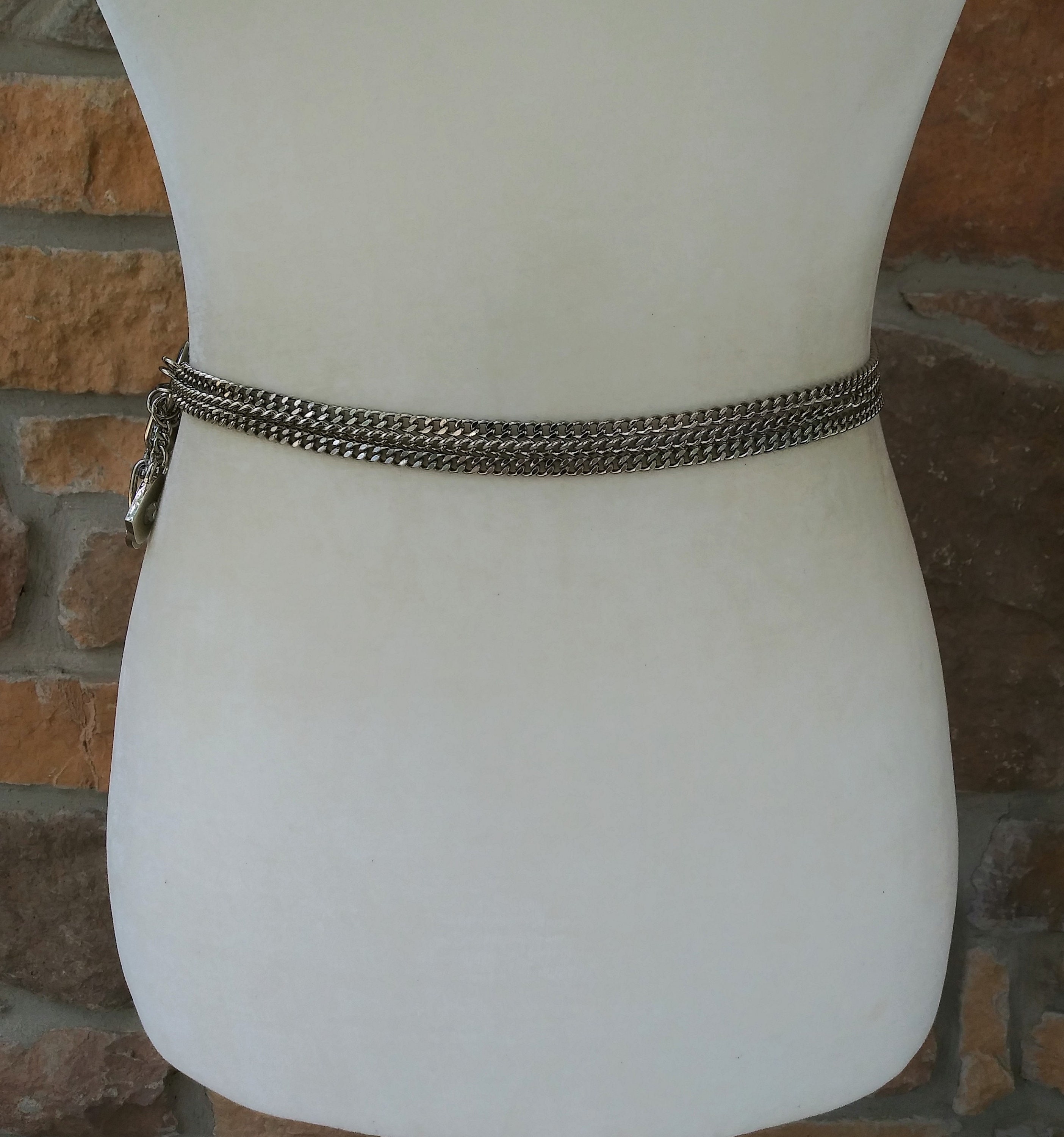 Vintage Belt Silver Metal Chain Link Triple Chain Clear Etsy