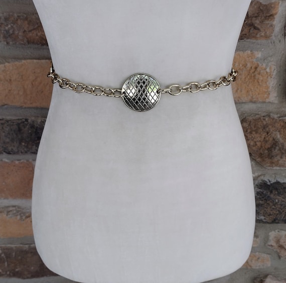 Vintage Chain Belt Gold Metal Round Circle Solid … - image 1