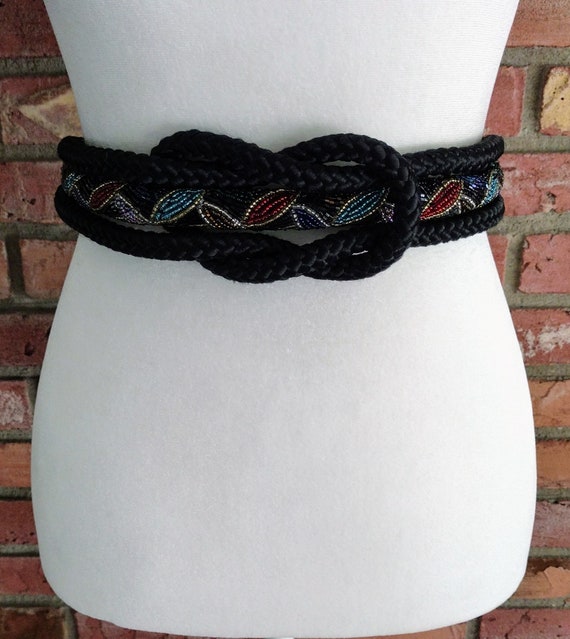 Vintage twisted rope and bead belt Braided Rope Belt 15-35 main image 4
