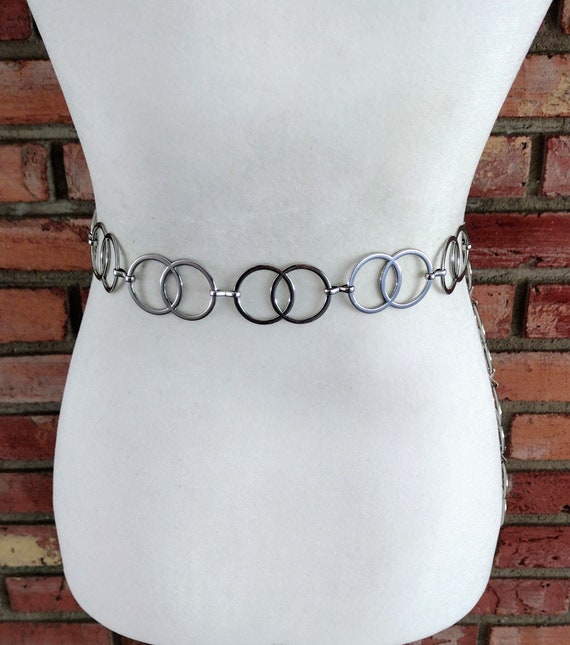 Vintage Chain Belt Silver Metal Double Round Circ… - image 3