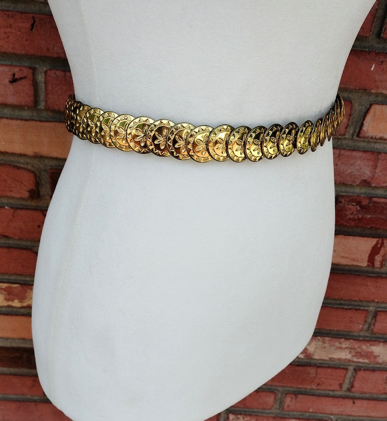 Vintage Metal Belt Gold Metal Thin Skinny Textured Round Coin Etsy