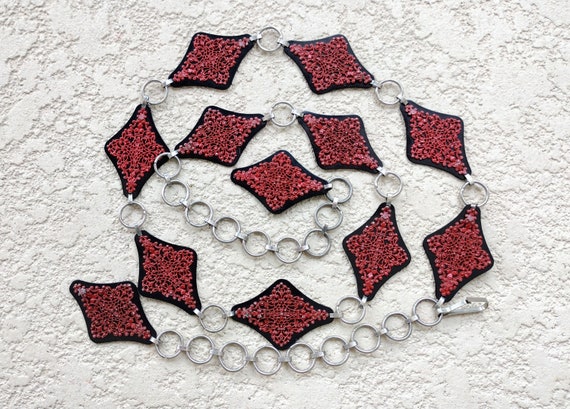 Vintage Chain Belt Acrylic Plastic Black and Red … - image 8