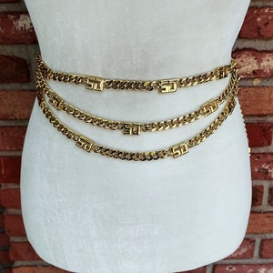 Vintage CHANEL Gold Chain Belt With Triple Layer Chains and 