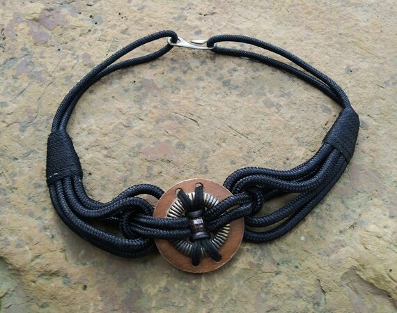 Vintage Medallion Belt: Wood, Gold Metal, Copper Bead, Black  display picture 2