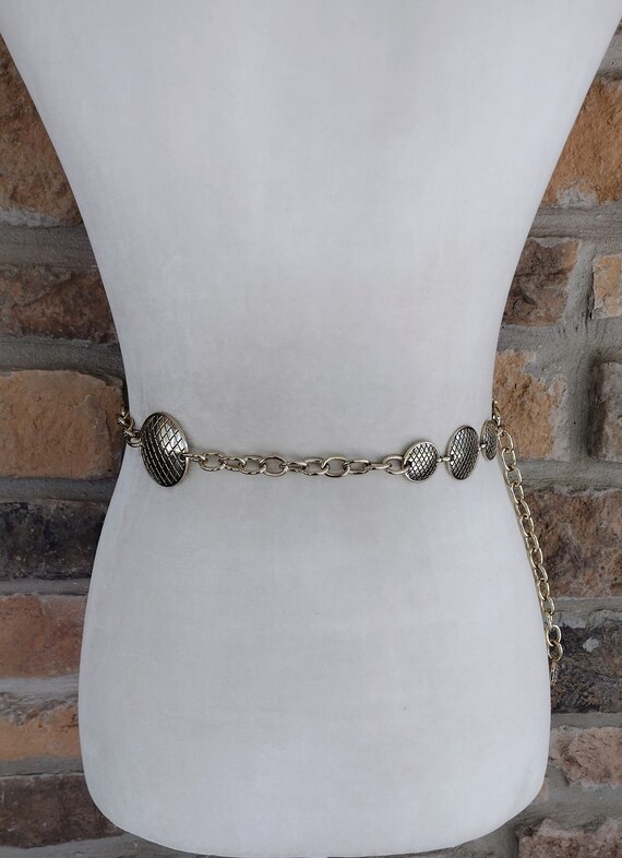 Vintage Chain Belt Gold Metal Round Circle Solid Meda… Gem