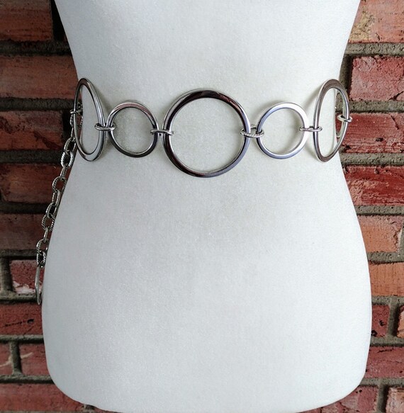 Vintage Chain Belt Silver Shiny Metal Large and Small… Gem