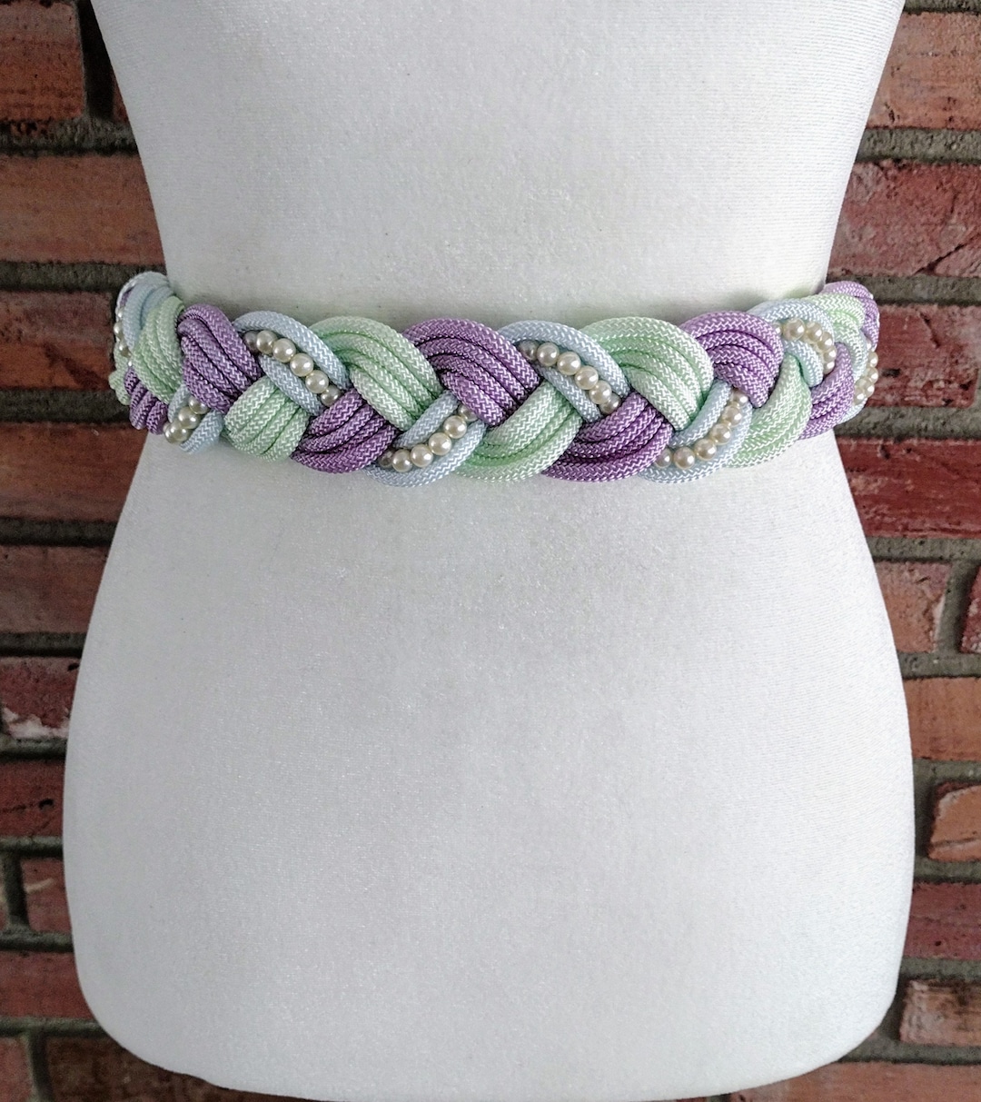 Vintage Braided Rope Belt with Pearl and Jewel Embellishments Vintage Braided Satin Rope and Pearl Tie Belt, 1984 - Etsy main image 2
