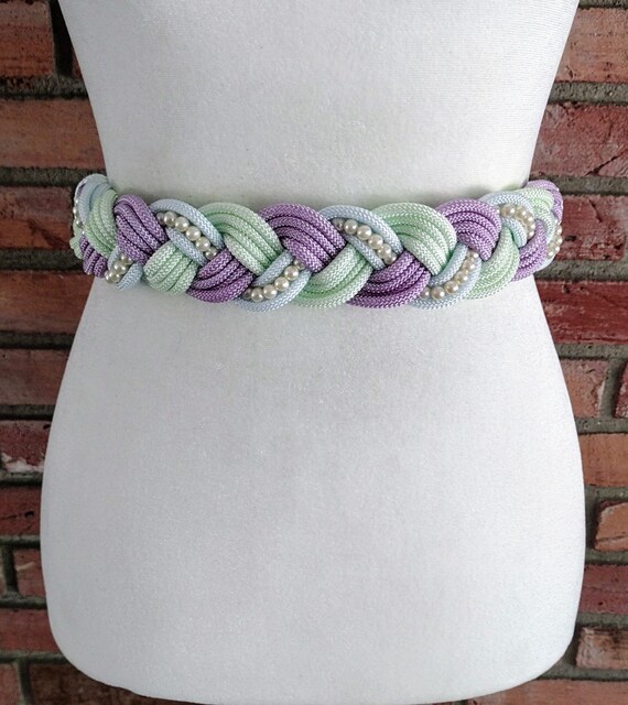 Vintage Braided Rope Belt: Pastel Colors, Faux Pearl  display picture 2
