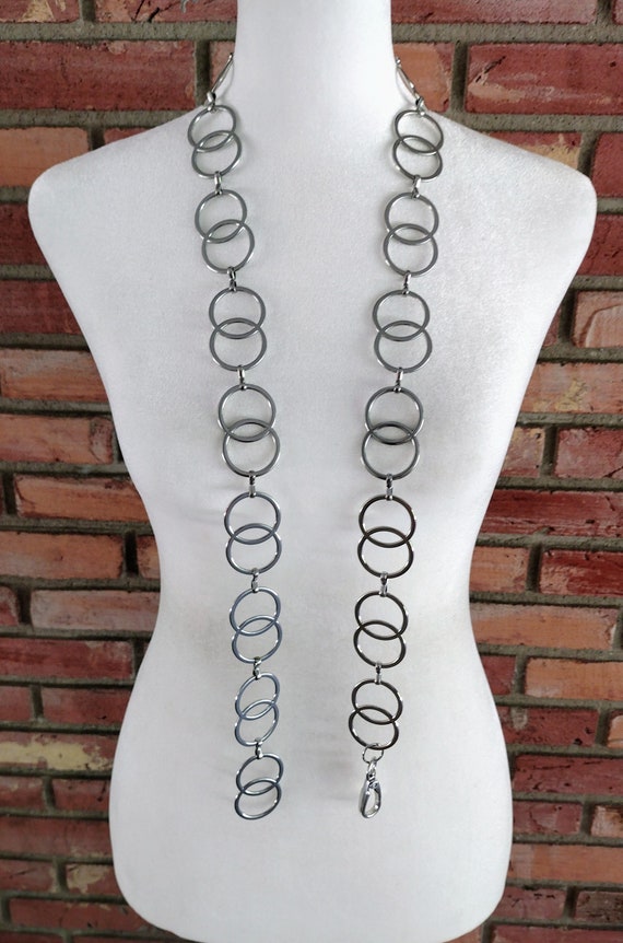 Vintage Chain Belt Silver Metal Double Round Circ… - image 4