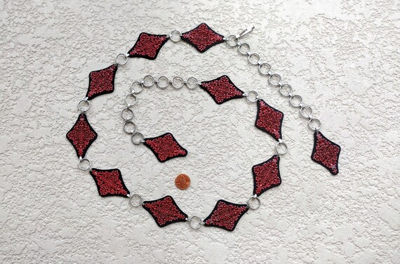 Vintage Chain Belt Acrylic Plastic Black and Red … - image 7