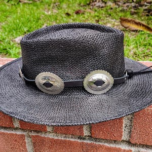 Handmade Western Hat Band: Silver Star Concho, Black Nubuck Leather