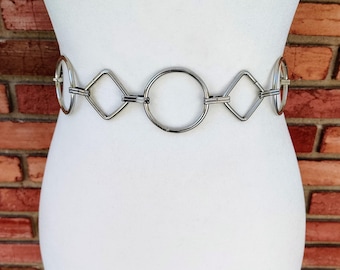 Vintage Chain Belt Silver Shiny Metal Cable Chain Oval Loop