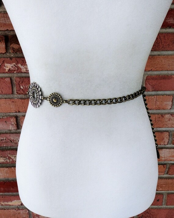 Vintage Chain Belt Gold and Silver Metal Round Circle… Gem