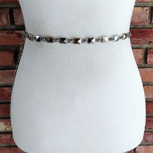 Vintage Metal Chain Belt: Silver & Gold Square Stud Links, Adjustable
