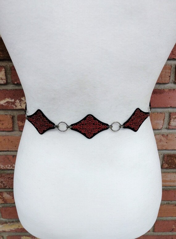Vintage Chain Belt Acrylic Plastic Black and Red … - image 3