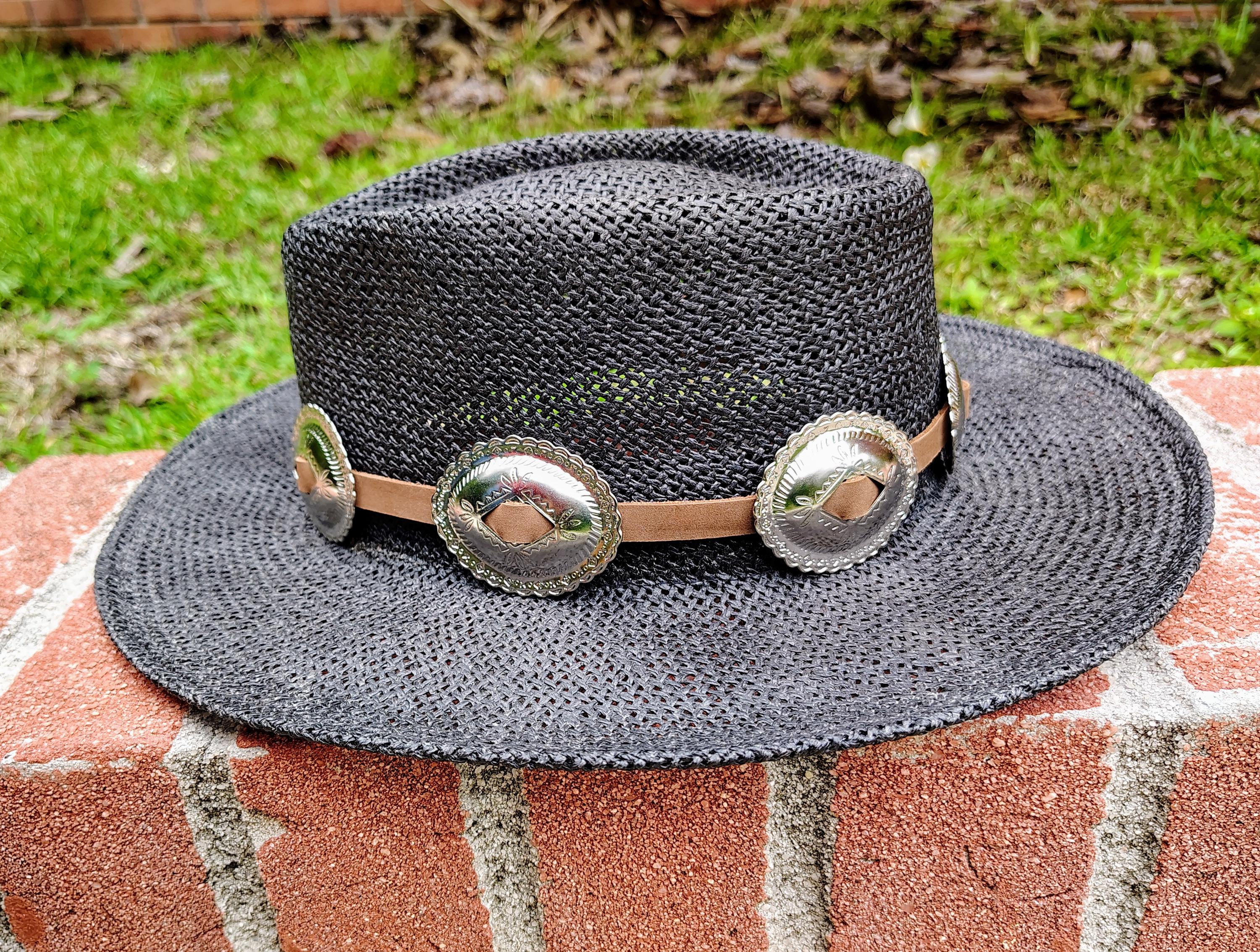 Bandeau pour chapeau concho en cuir véritable marron
