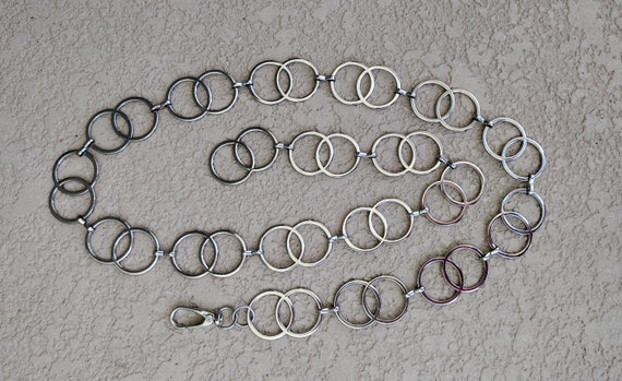 Vintage Chain Belt Silver Metal Double Round Circ… - image 9