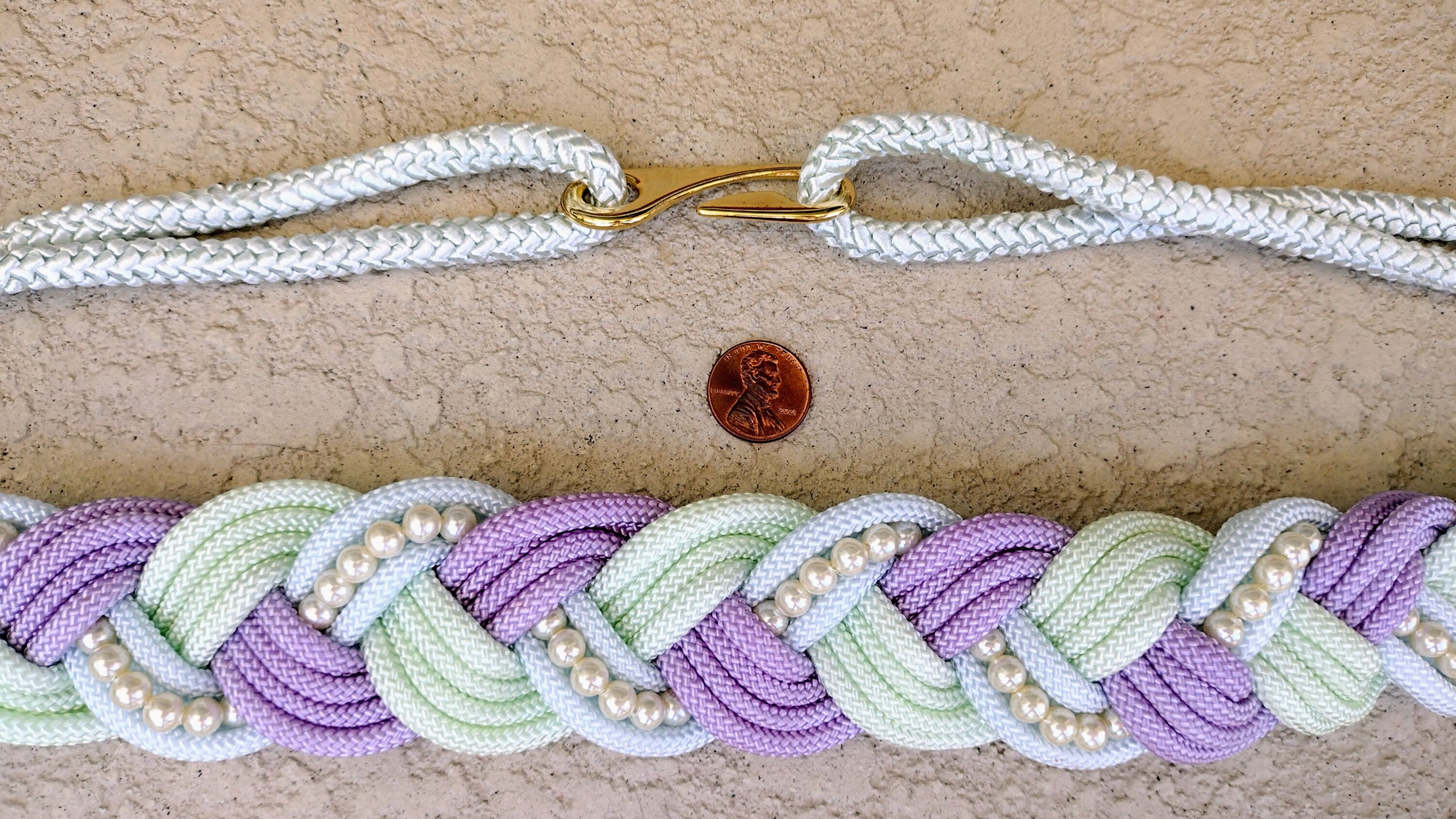 Vintage Braided Rope Belt: Pastel Colors, Faux Pearl  display picture 3