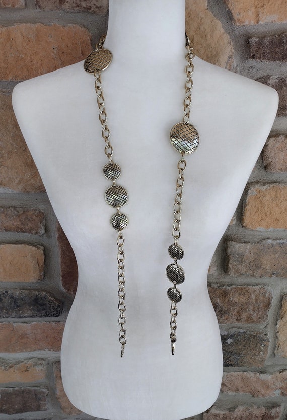 Vintage Chain Belt Gold Metal Round Circle Solid Meda… Gem