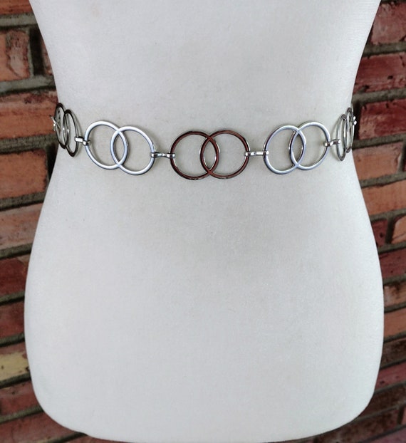 Vintage Chain Belt Silver Metal Double Round Circl