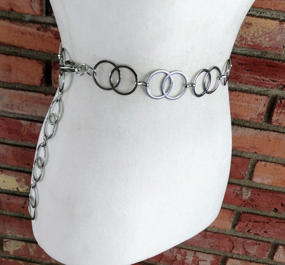 Vintage Chain Belt Silver Metal Double Round Circ… - image 2